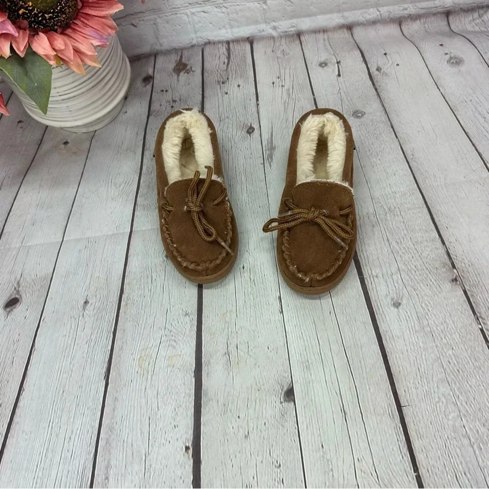 lamo UNISEX toddler brown suede moccasin slipper sz 11Y faux fur festival casual